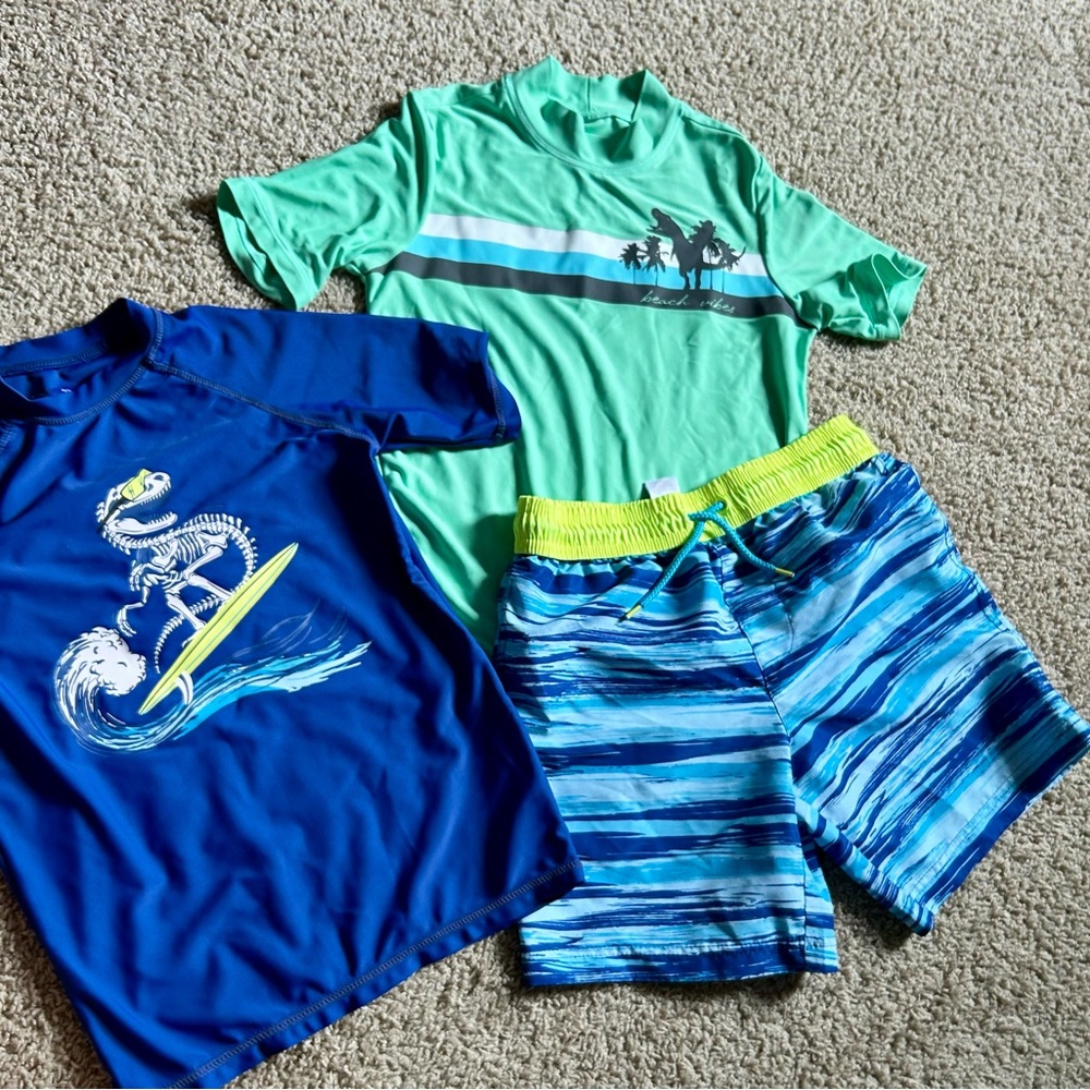 Kids Swim Set with Dinosaur and Surf Print